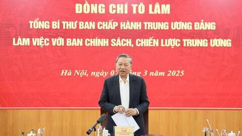 Tổng Bí thư Tô Lâm làm việc với Ban Chính sách, chiến lược Trung ương về phát triển kinh tế tư nhân