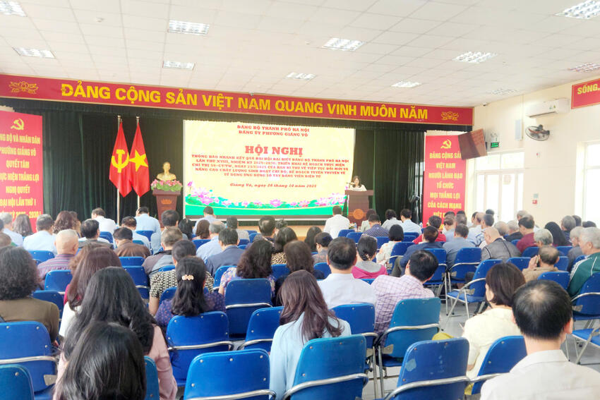 Đảng ủy phường Giảng Võ: Thông tin kết quả Đại hội Đại biểu Đảng bộ thành phố Hà Nội lần thứ XVIII, nhiệm kỳ 2025-2030