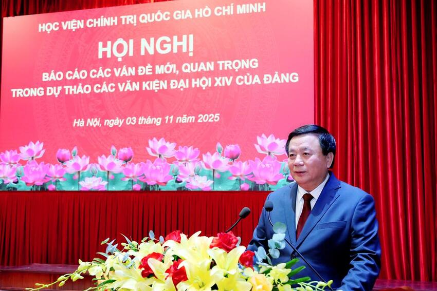 Hội nghị báo cáo các vấn đề mới, quan trọng trong Dự thảo các Văn kiện Đại hội XIV của Đảng
