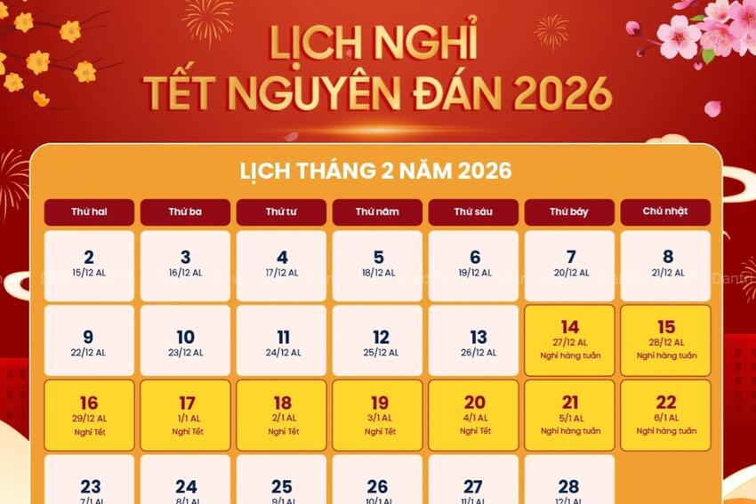 Thủ tướng Chính phủ đồng ý nghỉ 9 ngày Tết Nguyên đán Bính Ngọ                                                                                         14/10/2025 09:01                                                 -