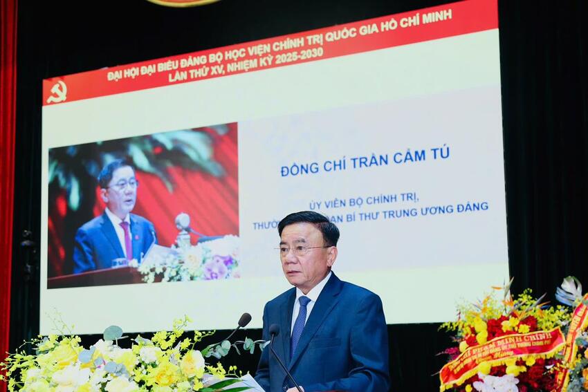 Toàn văn bài phát biểu của đồng chí Thường trực Ban Bí thư tại Đại hội đại biểu Đảng bộ Học viện Chính trị quốc gia Hồ Chí Minh lần thứ XV, nhiệm kỳ 2025-2030