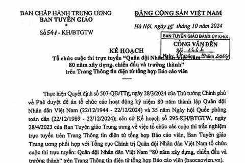 Kế hoạch số 541-KH/BTGTW ngày 15/10/2024 của Ban Tuyên giáo Trung ương về việc tổ chức Cuộc thi trực tuyến...