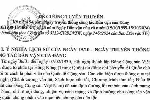 Hướng dẫn số 166-HD/BTGTW ngày 5/9/2024 của Ban Tuyên giáo Trung ương về tuyên truyền kỷ niệm 60 năm Chiến thắng Bình Giã (02/12/1964 - 02/12/2024)