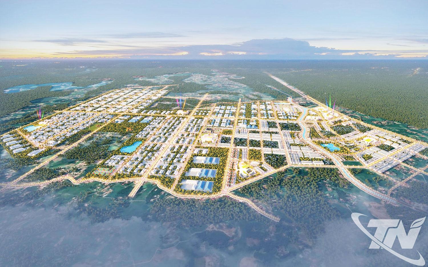 Vùng phía Nam tỉnh Thái Nguyên là trung tâm tăng trưởng chủ lực, tập trung các khu công nghiệp, đóng góp chủ yếu vào tăng trưởng GRDP, thu ngân sách và kim ngạch xuất khẩu của tỉnh. Trong ảnh: Phối cảnh Khu công nghiệp Phú Bình.