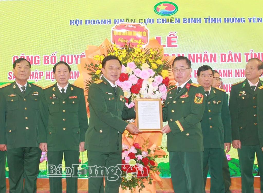 Sáp nhập Hội doanh nhân CCB tỉnh Hưng Yên và Hội Doanh nhân CCB tỉnh Thái Bình thành Hội Doanh nhân CCB tỉnh Hưng Yên (mới).