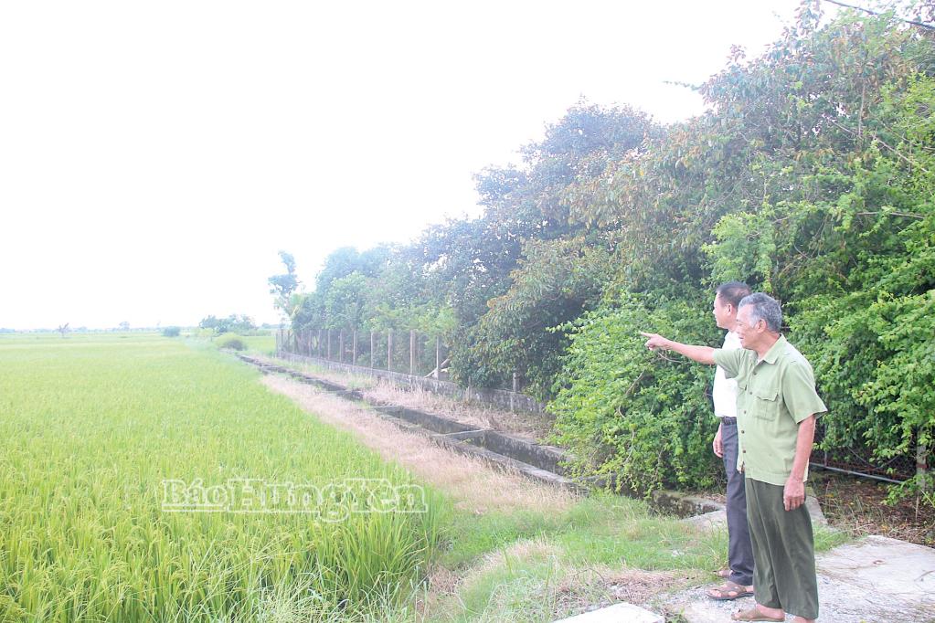 Đảng viên Đặng Quang Trung (người phía ngoài) hiến gần 1.600m2 đất ruộng phục vụ giải phóng mặt bằng thực hiện dự án ĐT.455.