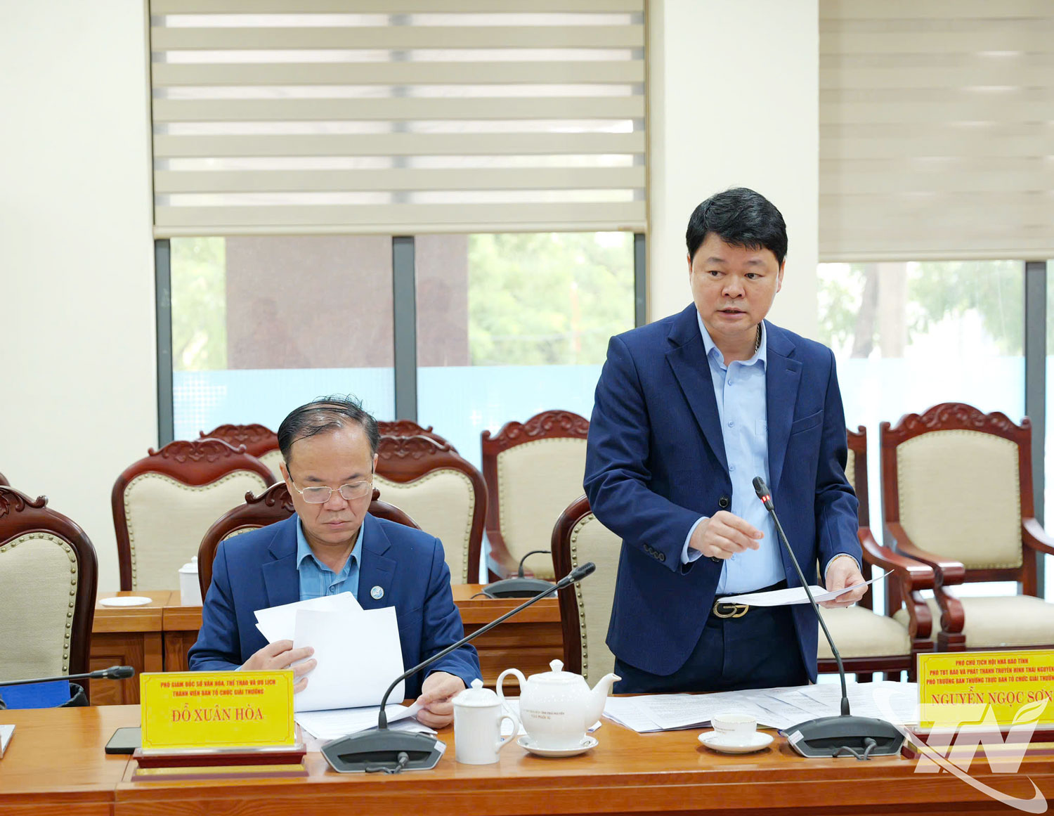 Đồng chí Nguyễn Ngọc Sơn, Phó Chủ tịch Hội Nhà báo, Phó Tổng Biên tập Báo và Phát thanh, Truyền hình Thái Nguyên, Phó Trưởng Ban Thường trực Ban Tổ chức Giải, phát biểu.