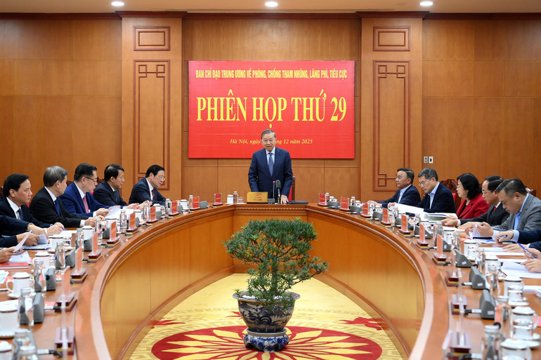 Tổng Bí thư Tô Lâm chủ trì Phiên họp thứ 29 của Ban Chỉ đạo Trung ương về phòng, chống tham nhũng, lãng phí, tiêu cực. (Ảnh: ĐĂNG KHOA)