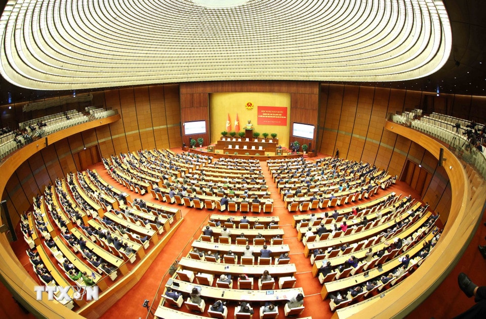 Toàn cảnh hội nghị tại điểm cầu chính Hội trường Diên Hồng, Nhà Quốc hội. (Ảnh: Phương Hoa/TTXVN)