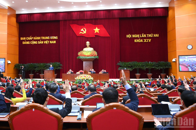 Toàn cảnh phiên bế mạc Hội nghị lần thứ hai Ban Chấp hành Trung ương Đảng Cộng sản Việt Nam khóa XIV. (Ảnh: ĐĂNG KHOA)