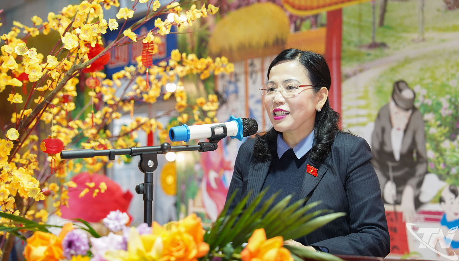 Đồng chí Nguyễn Thanh Hải phát biểu chúc Tết cán bộ, công nhân viên và người lao động Công ty CP Đầu tư và Thương mại TNG, Chi nhánh Phú Bình.