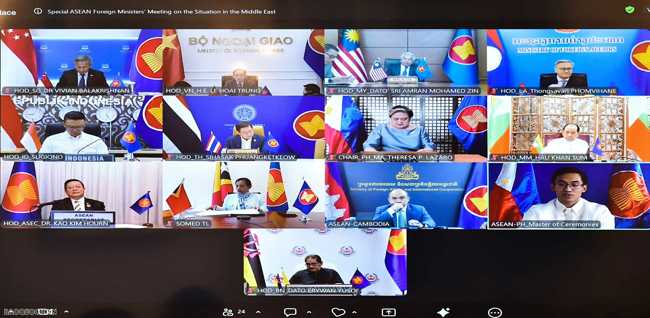 ASEAN họp đặc biệt về tình hình Trung Đông, kêu gọi kiềm chế và thúc đẩy giải pháp hòa bình ASEAN họp đặc biệt về tình hình Trung Đông, kêu gọi kiềm chế và thúc đẩy giải pháp hòa bình