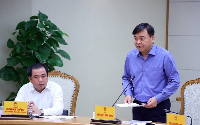 Thứ trưởng Bộ Nông nghiệp và Môi trường Nguyễn Hoàng Hiệp báo cáo về diễn biến bão số 3 và dự báo tình hình trong những ngày tới. Ảnh: VGP/Minh Khôi.