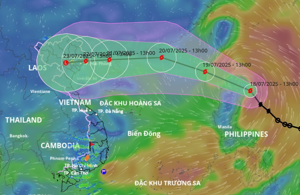 Dự báo quỹ đạo bão WIPHA. Nguồn: Hệ thống giám sát thiên tai Việt Nam.