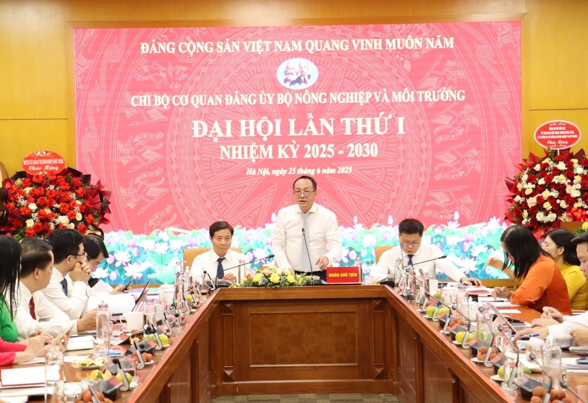 Đồng chí Ngô Hồng Giang, Bí thư Chi bộ khẳng định, Đại hội hôm nay là dịp để Chi bộ đánh giá toàn diện kết quả công việc đã thực hiện trong thời gian qua, đồng thời đề ra phương hướng, mục tiêu, nhiệm vụ, giải pháp cho nhiệm kỳ mới. Ảnh: Nguyễn Thủy.