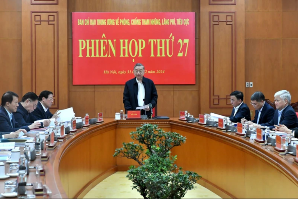 Tổng Bí thư Tô Lâm chủ trì Phiên họp thứ 27 Ban Chỉ đạo Trung ương về phòng, chống tham nhũng, lãng phí, tiêu cực. (Ảnh: ĐĂNG KHOA/Báo Nhân Dân)