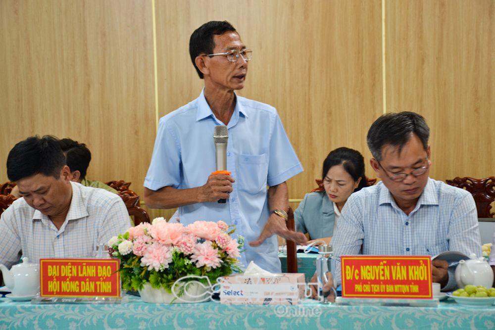 Chủ tịch Hội Nông dân tỉnh Huỳnh Quốc Hùng báo cáo kết quả công tác hội và phong trào nông dân quý I/2025.