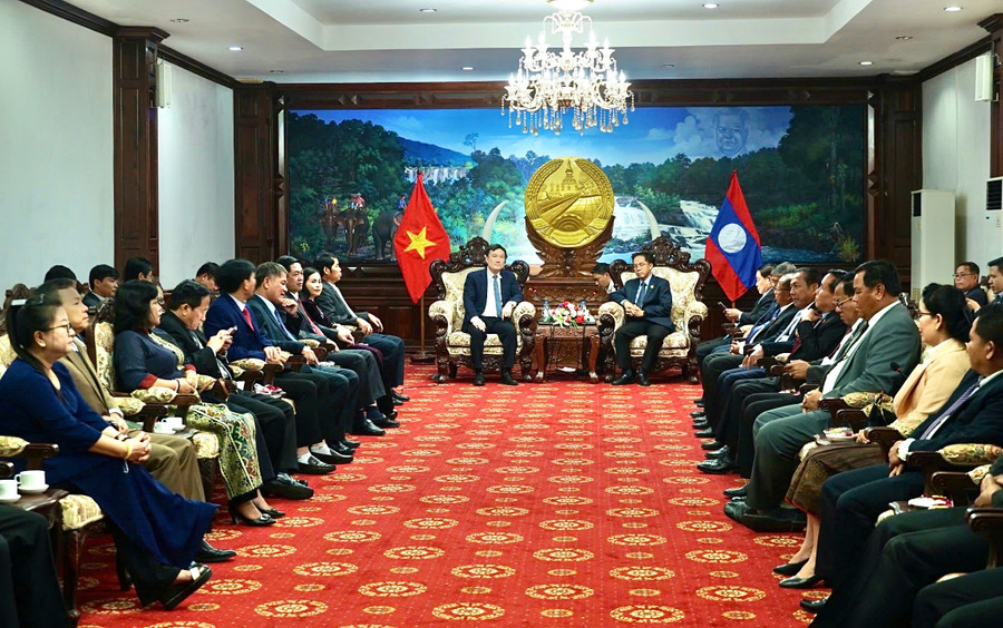 Quang cảnh buổi thăm, chúc Tết giữa đoàn cán bộ cấp cao của tỉnh Gia Lai với tỉnh Salavan. Ảnh: Minh Phương nta-23.jpg