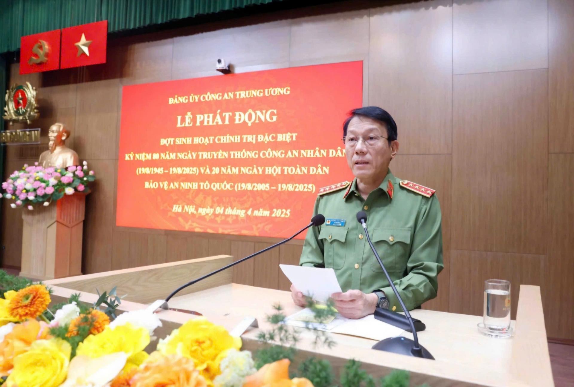 Đại tướng Lương Tam Quang, Bộ trưởng Bộ Công an, phát biểu chỉ đạo tại buổi lễ 